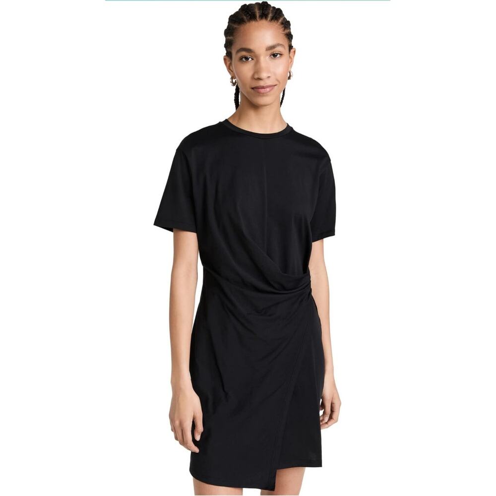 Theory Side Drape T-Shirt Dress Black Sz Small Casual Minimal